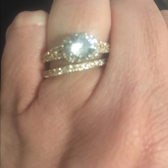 Rose Gold Plated Wedding Ring Set - Picture 5 of 6